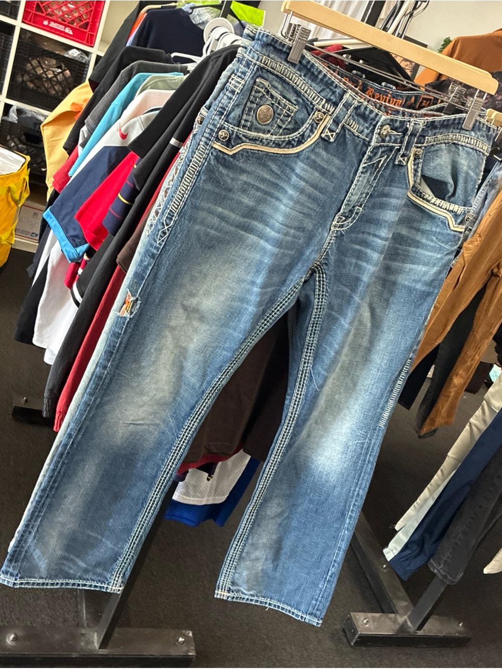 Men’s Rock Revival Distressed Jeans 👖 Pre Owned Used Sz 34 Streetwear